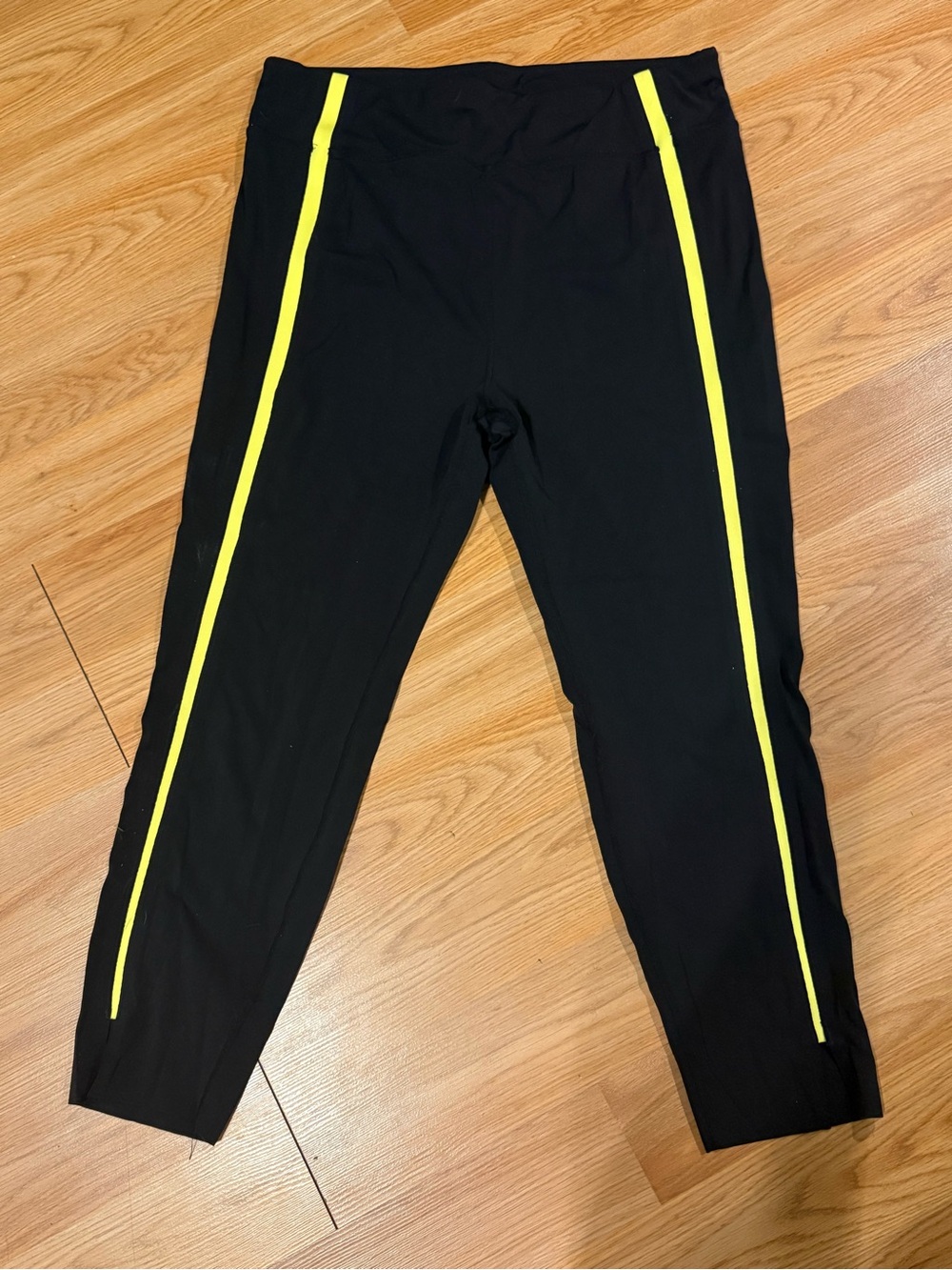 ZYIA Black Leggings with Neon Yellow Side Stripes